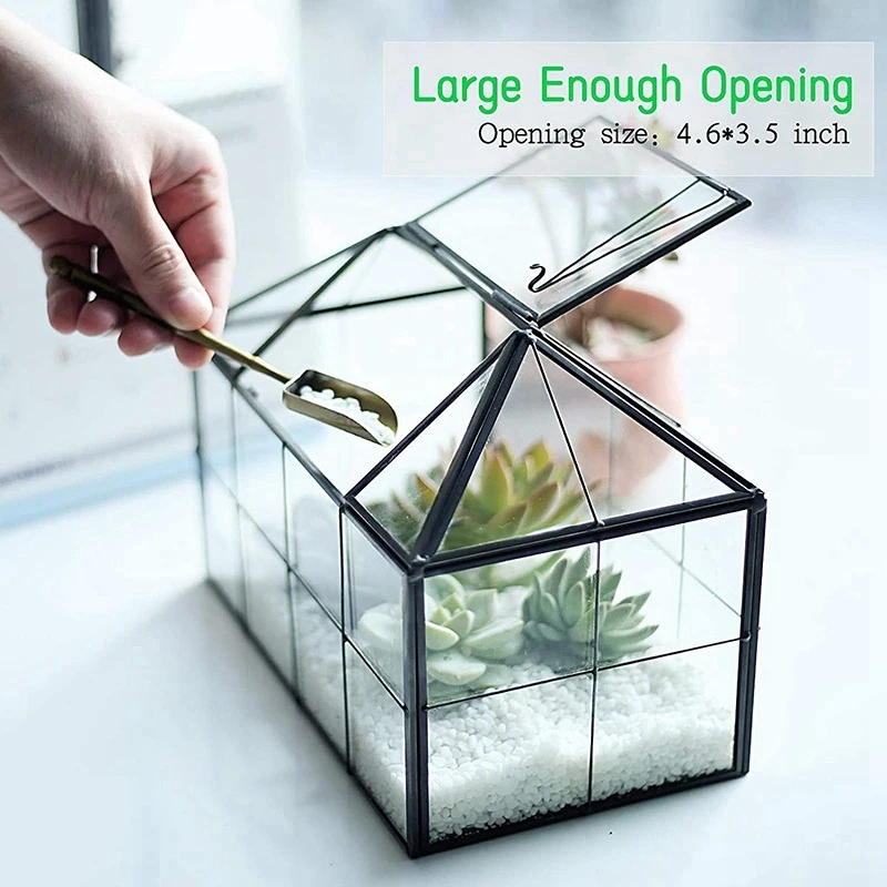 HOT-Glass Glass Terrarium Handmade House Shape Geometric Glass Container With Swing Lid Indoor Planter For Succulents images - 6