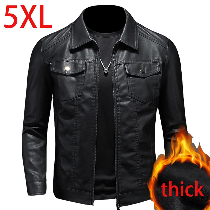 Hot Sale Collection Leather Jacket Plus Velvet Men Winter Motorcycle Thickened Faux Leather Coat/large Size 5XL Man Leather Coat