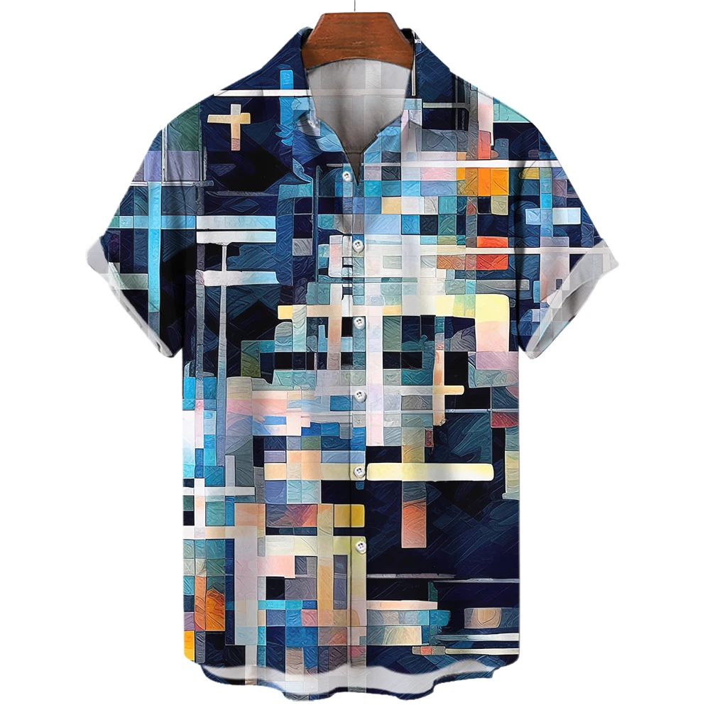 

2023Summer Menshort Sleeve Shirt 3d Printi Stitching Line Pattern Daily Casual Street Oversized Tops Male Tshirt Shirts Clothing