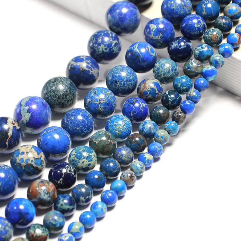 Blue Natural Stone Beads Topaz Aquamarine Agate Jade Glass Crystal Loose Round Spacer Bead for Jewelry Making Diy Bracelet Charm images - 6