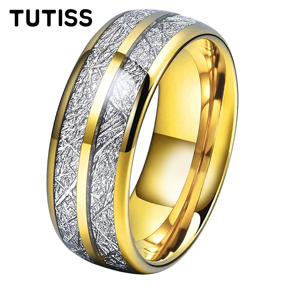 TUTISS Fashion 8mm Groove Beveled Tungsten Steel Ring Inlaid With Carbon Fiber For Men Women Wedding Comfortable Fit