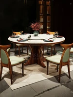 New Chinese marble dining table household black gold wood dining table modern turntable solid wood dining table chair combinatio