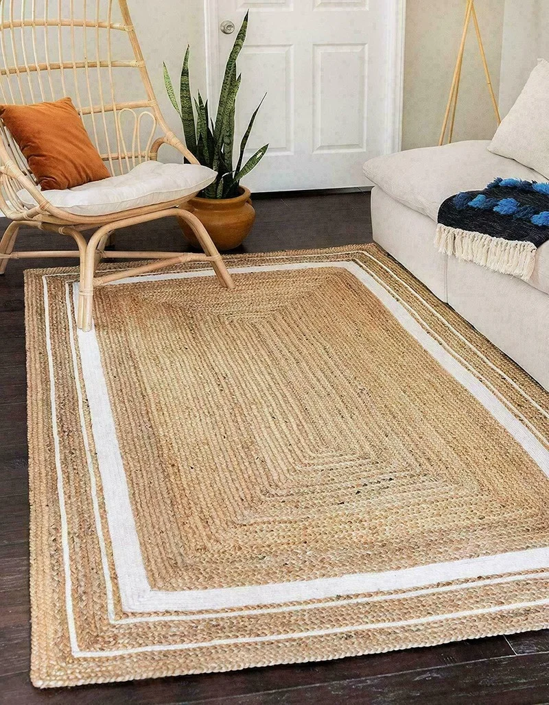 

Двухсторонний коврик из 100% натурального джута, плетеный современный коврик в деревенском стиле для кровати, большой коврик для гостиной