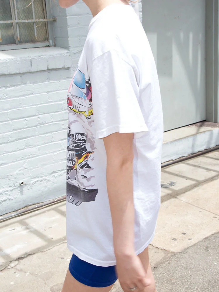 

Футболка с коротким рукавом и круглым вырезом для мужчин и женщин, уличная одежда в стиле Харадзюку, топы с мультяшным гоночным принтом, лето 2023