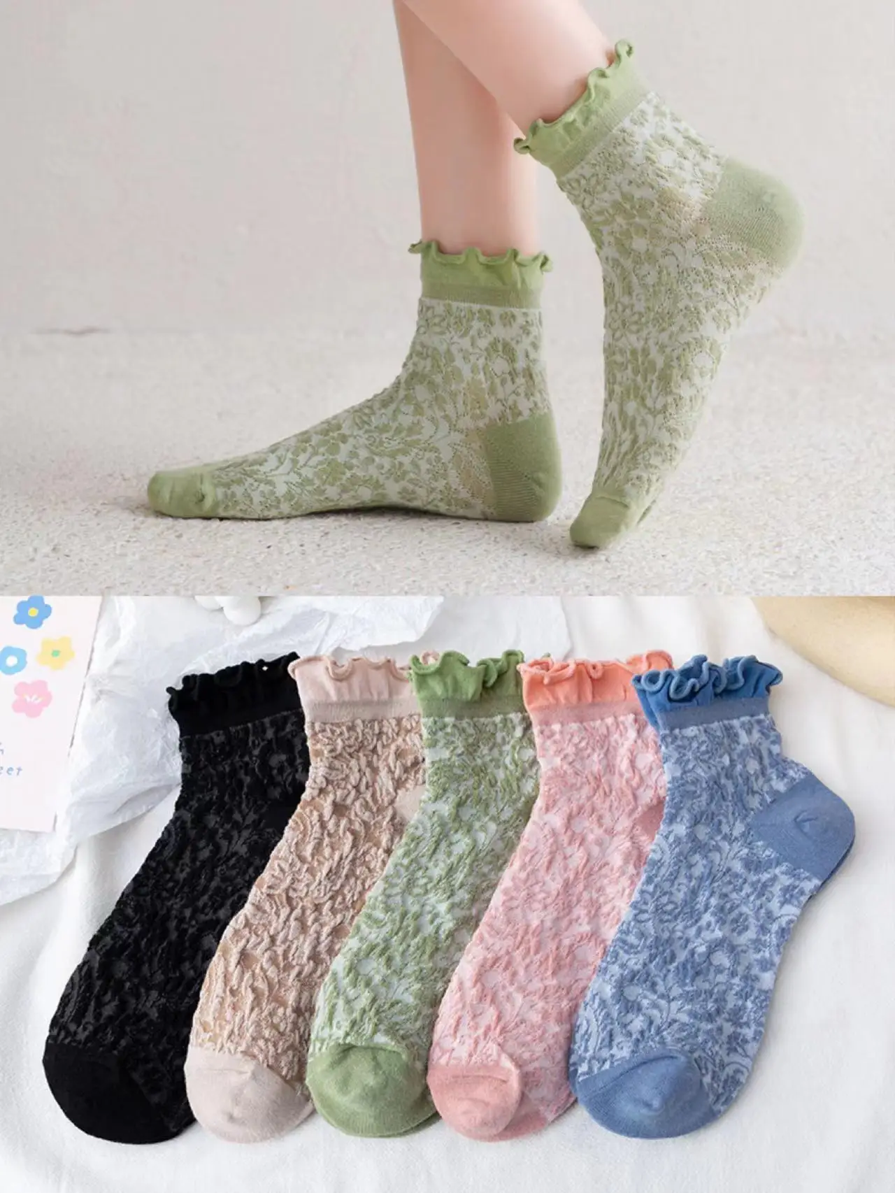 Fungus edge boat socks Japanese twist solid color short women's cotton socks