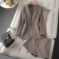 2022 autumn formal ladies khaki blazer women business suits with sets work wear office uniform large size pants jacket spring