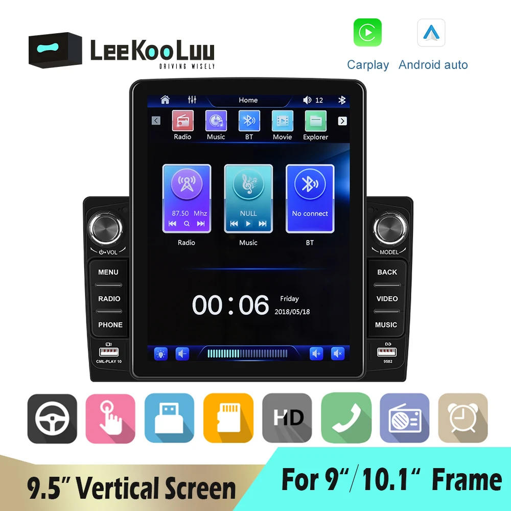 LeeKooLuu 2 Din автомагнитола 9 5 ''HD вертикальный экран Автомобильный