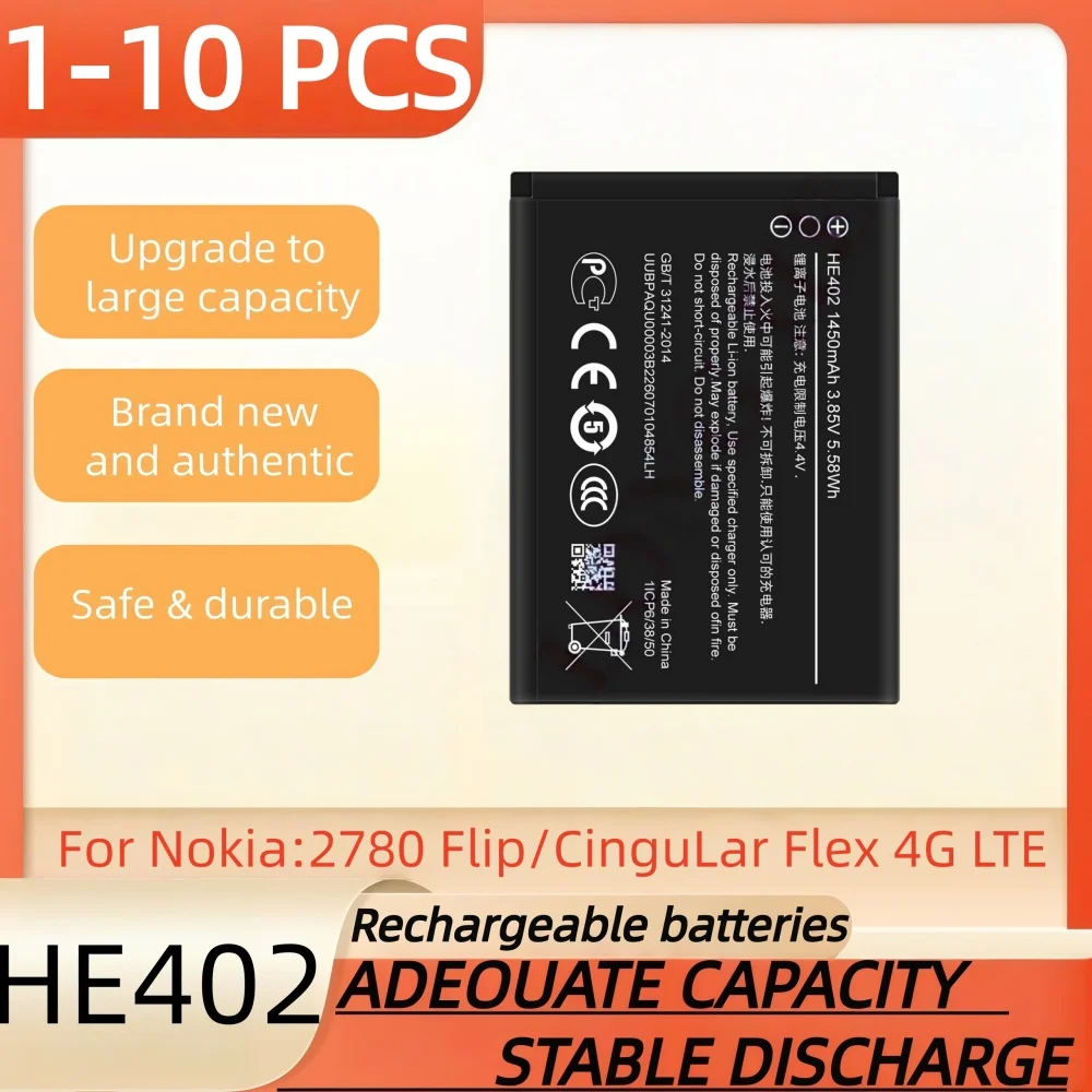 Фото 3,7 В, 1450 мАч, аккумуляторная батарея HE402 подходит для Nokia 2780 Flip/CinguLar Flex 4G LTE, аккумулятор для мобильного телефона №1
