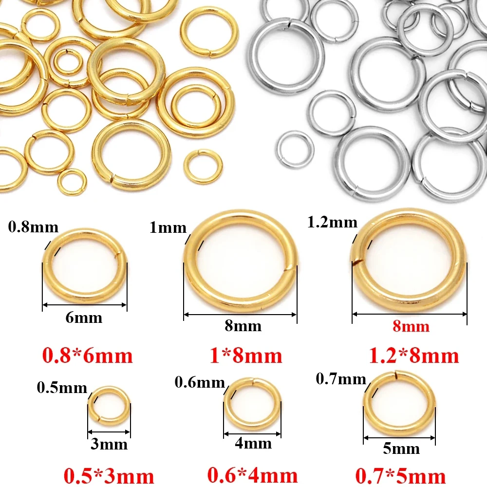 4mm 5mm 6mm 7mm 8mm Gold Stainless Steel Jump Rings Open Split Ring Connectors for DIY Jewelry Making Supplies Wholesale Items