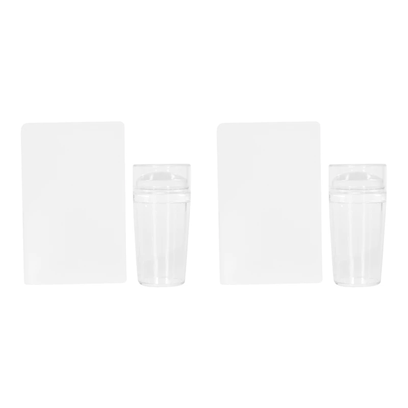 

2X New Nail Art Templates Pure Clear Jelly Silicone Nail Stamping Plate Scraper With Cap Transparent 2.8Cm Nail Stamp