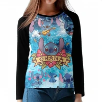 custom women t shirt polo clothing long sleeve girls pictures design star treasure stitch game anime disney style