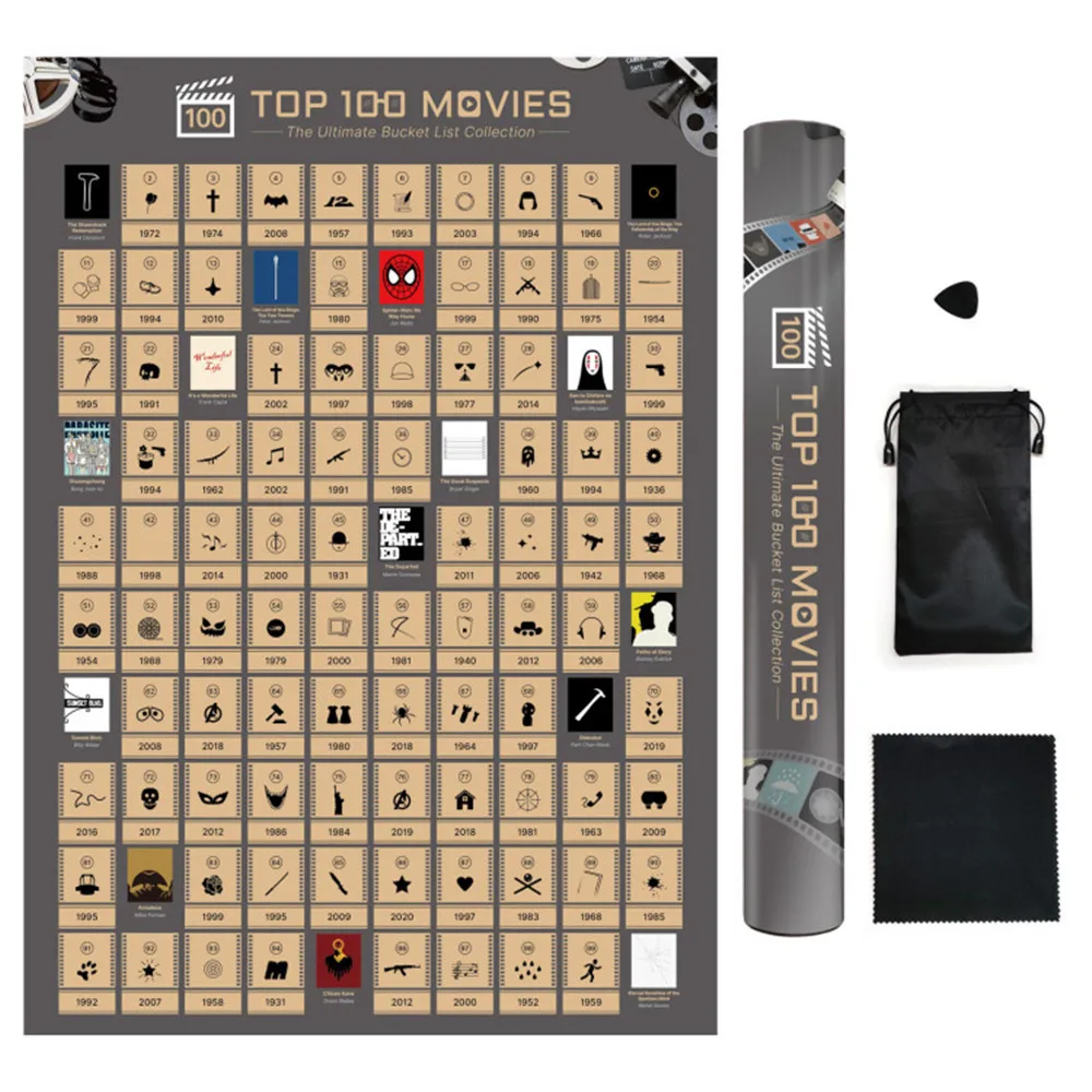 

Amazing TOP 100 MOVIES Scratch off Posters Hanging Pictures - Classic Film Art Posters Scratch Coated Map Wall Decor Painting A1