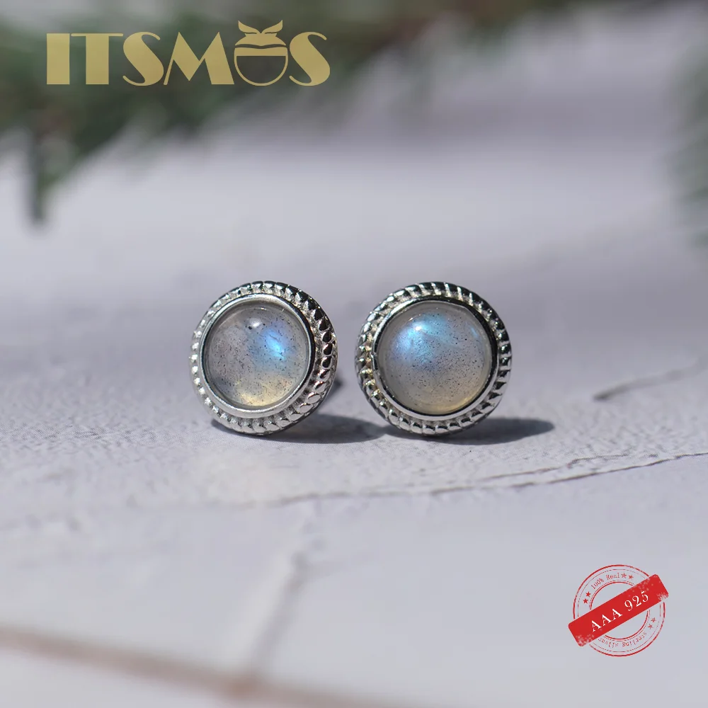 

ITSMOS LABRADORITE 925 Silver Earrings Natural Gemstone Moon Night Earrings Twist Round Studs Dainty Earrings for Women