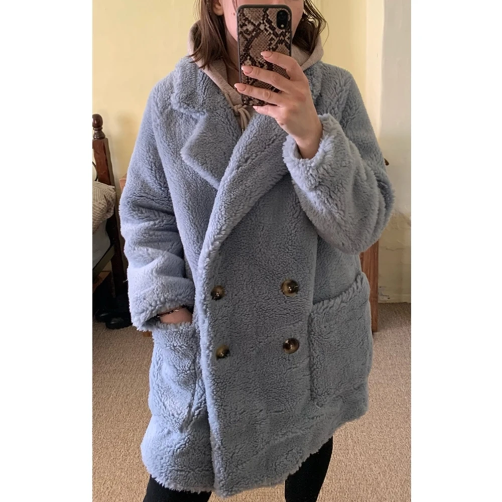 High Quality Real Fur Coat Australian Thick Warm Elegant Loose Large Size Long Outwear Winter Coat For Women Wool Coats