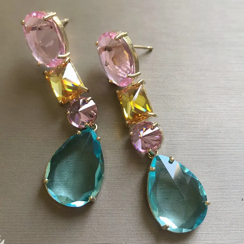 

Bilincolor green and purple cubic zircon fashion earring for women