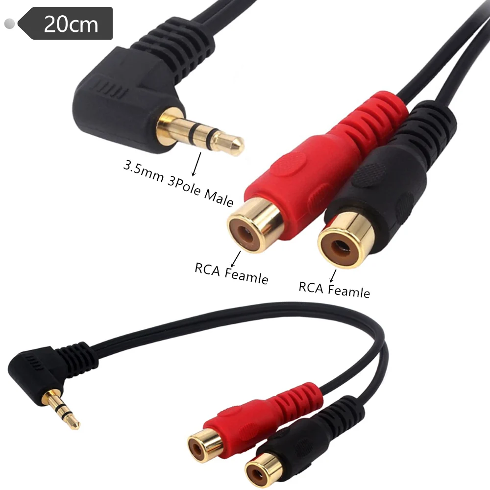 

3.5mm to RCA Audio Cable, 90 Degree Right Angle 3.5mm TRS (1/8 in) Jack Male to 2 RCA Female Stereo Audio Y Cable