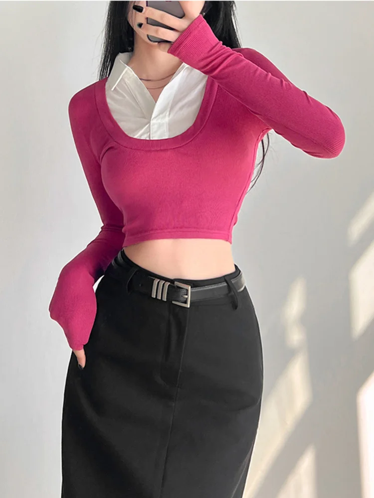 

Футболка женская облегающая с коротким рукавом и воротником-рубашкой