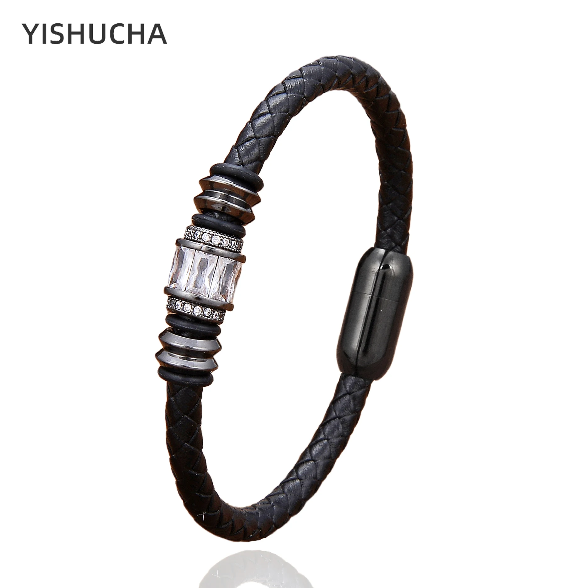 Купи YISHUCHA Classic Women Charm Bracelets Stainless Steel Clasp 5mm Leather Bangles Geometric Colored Zircon Jewelry Accessories за 263 рублей в магазине AliExpress