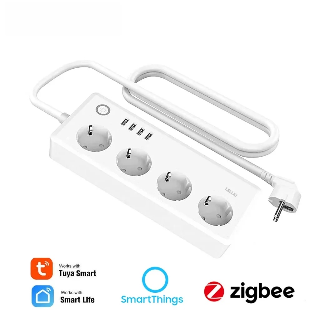 Фото Умная розетка ADEA Zigbee с выключателем, удлинитель Zigbee2mqtt 1.8 м, совместимая с Alexa №1