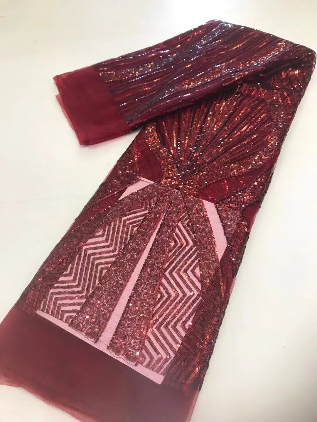 

Wine African Lace Fabric 2022 High Quality French Mesh Lace Fabric With Sequins Nigerian Lace Fabric For Wedding Dress KJL2211