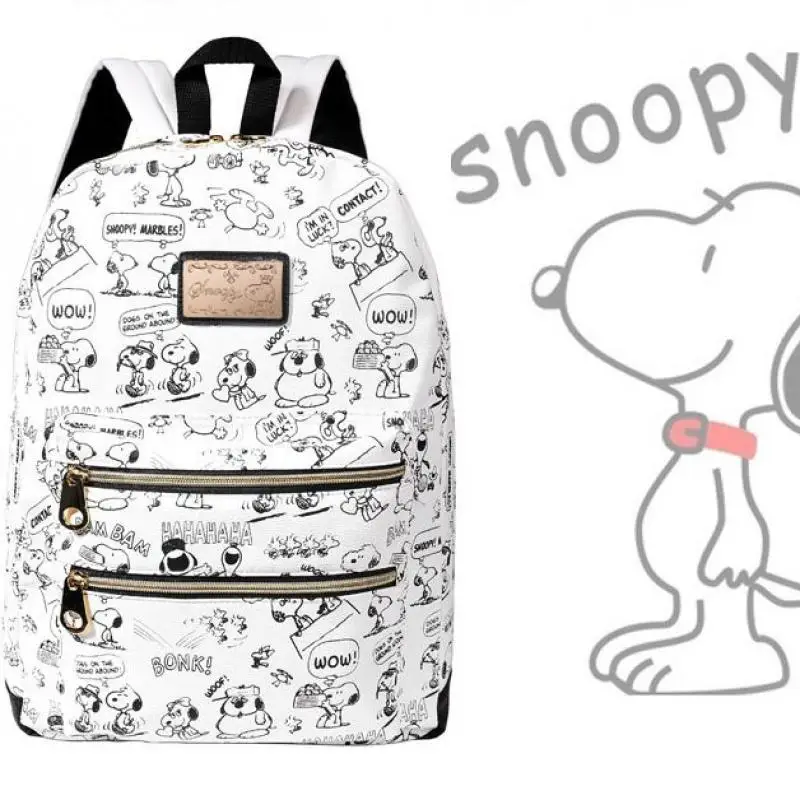 

Cute Snoopy Kawaii Animal Pattern New Style White Backpack Japanese and Korean Pop Female Pu Leather Large Capacity School Bag