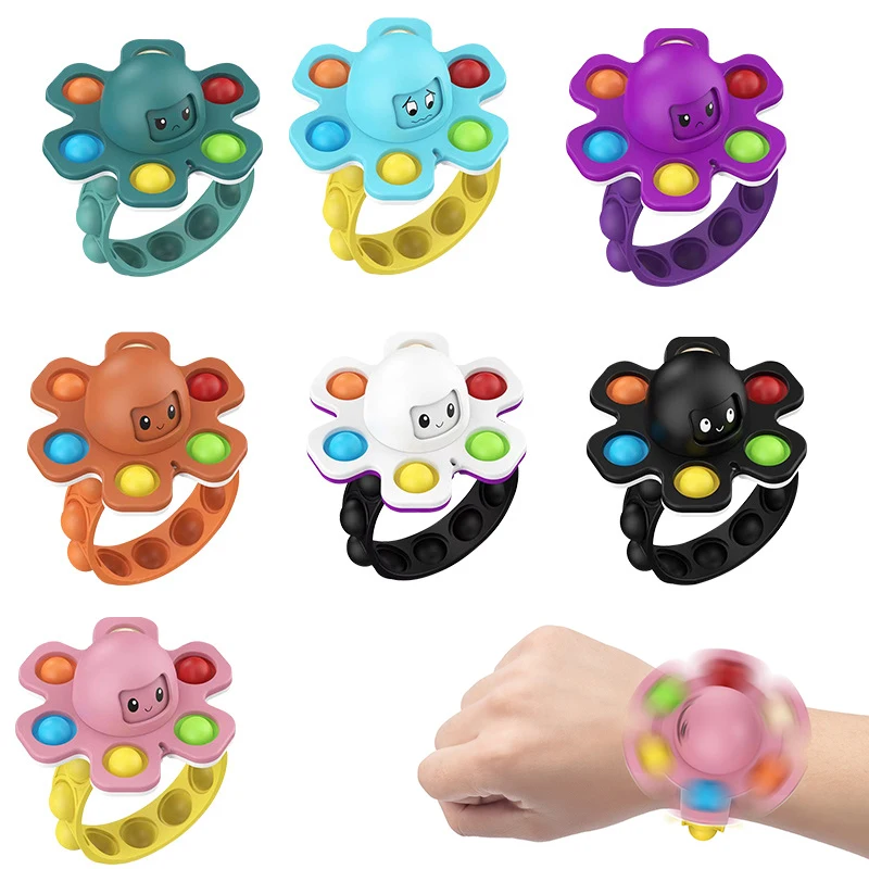 

Kawaii Octopus Gyro Bracelet Fidget Spinner Decompression Toys Simple Dimple Anti-Stress Relieve Push Bubble Squeeze Toy for Kid