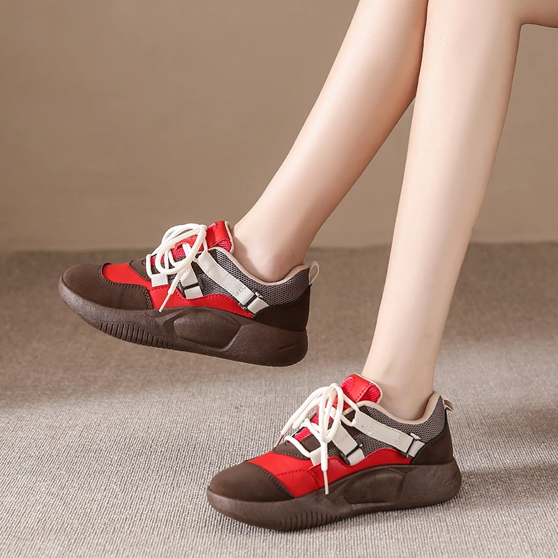 

Женские кроссовки на шнуровке, красные повседневные Нескользящие кроссовки, модная спортивная обувь на вулканизированной подошве для женщин на весну-осень, 2023