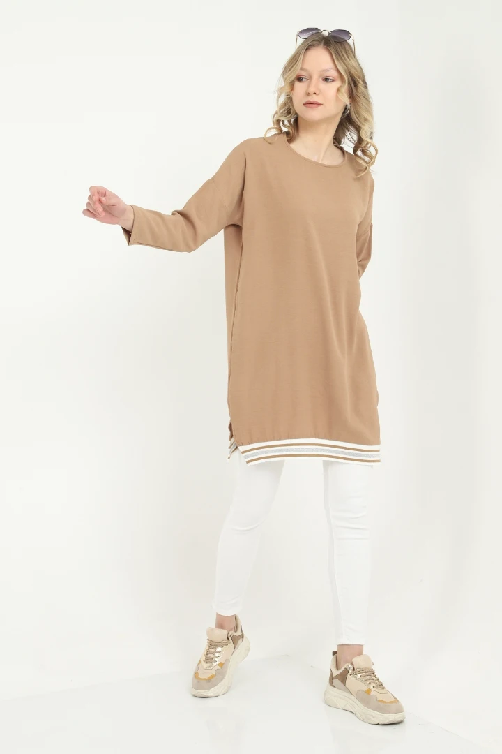 

Milk Coffee Ribbon Detail Tunic new season plus size long-sleeve casual cut tunic