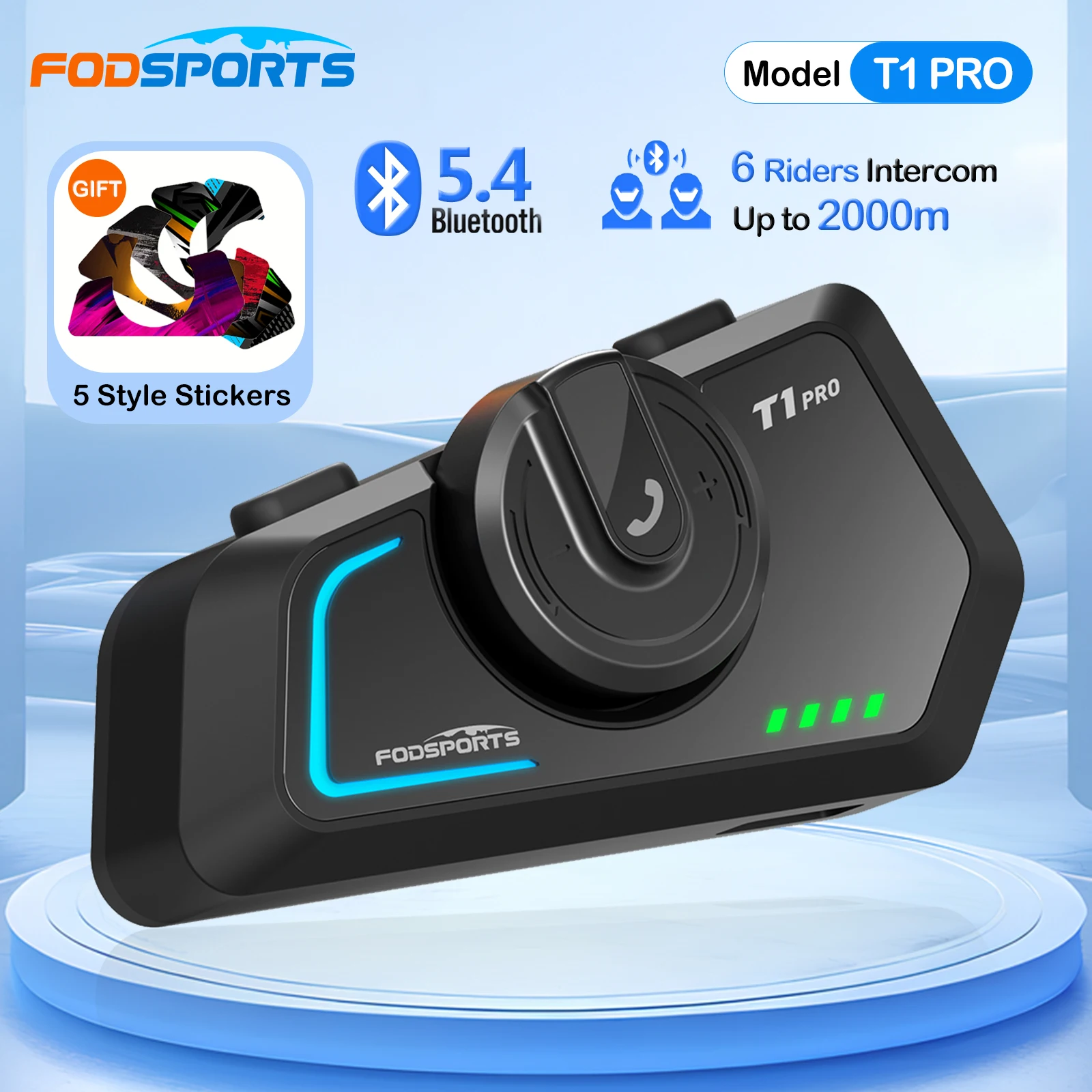 

Новая гарнитура для шлема Fodsports T1 PRO, 6 гонщиков, мотоциклетный домофон Bleutooth 5,4, мотопереговорный телефон, 5 наклеек, музыкальное отделение, FM-радио