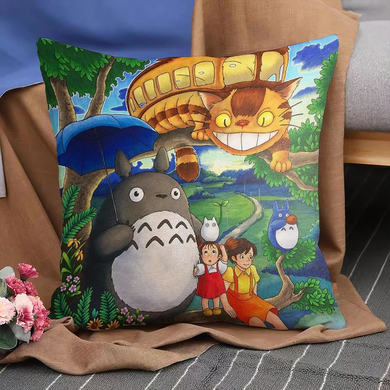 

Pillowcase Double Printed T-Totoro Home Decor Pillowcase 45x45 Sofa Bedroom Car Cushion Cover Short Plush