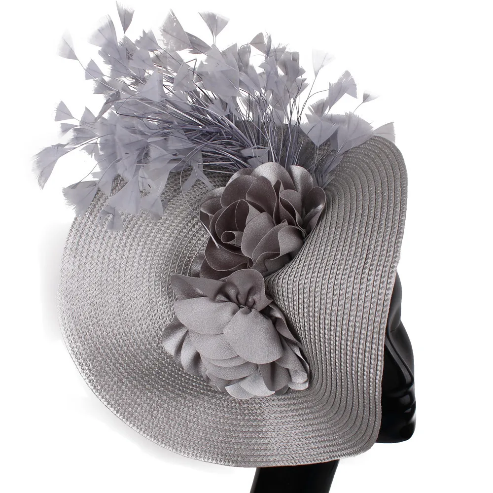 

Imitation Straw Fascinator Hat Nice Flower Headpiece Headband With Fancy Feather Race Hair Accessories Hair Clip