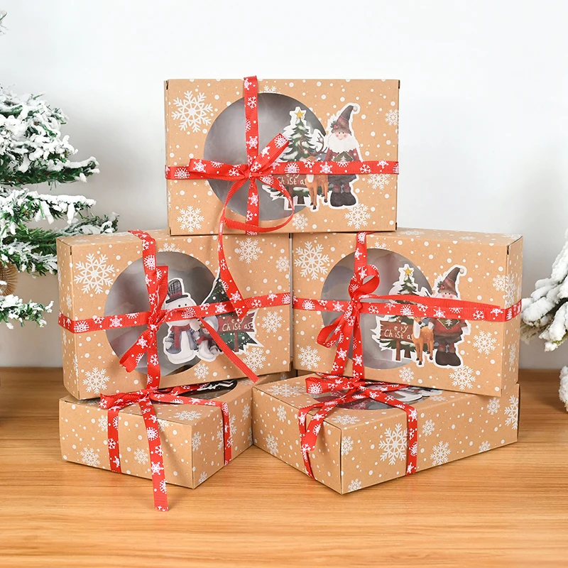 

8pcs Kraft Paper Candy Box Christmas Gift Box For Packaging Bag DIY Tag Xmas Decoration Box Event Party Supplies New Year Gift