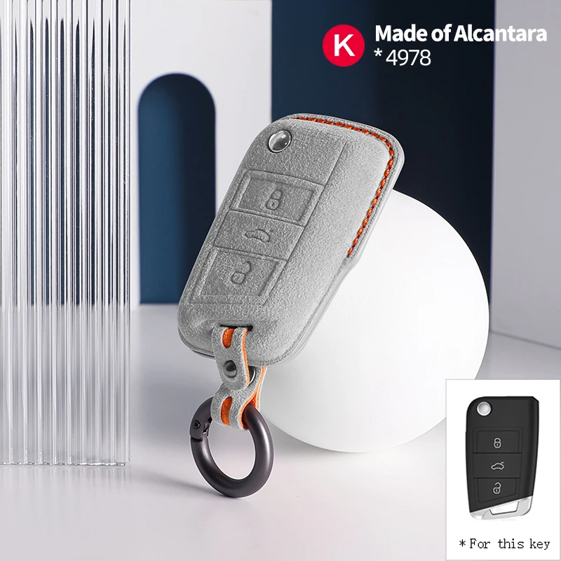 Чехол для автомобильного ключа из алькантары, чехол для ключа для VW Volkswagen чехол Bora Sagitar Tiguan Golf 7 или Skoda Octavia, брелок для ключей