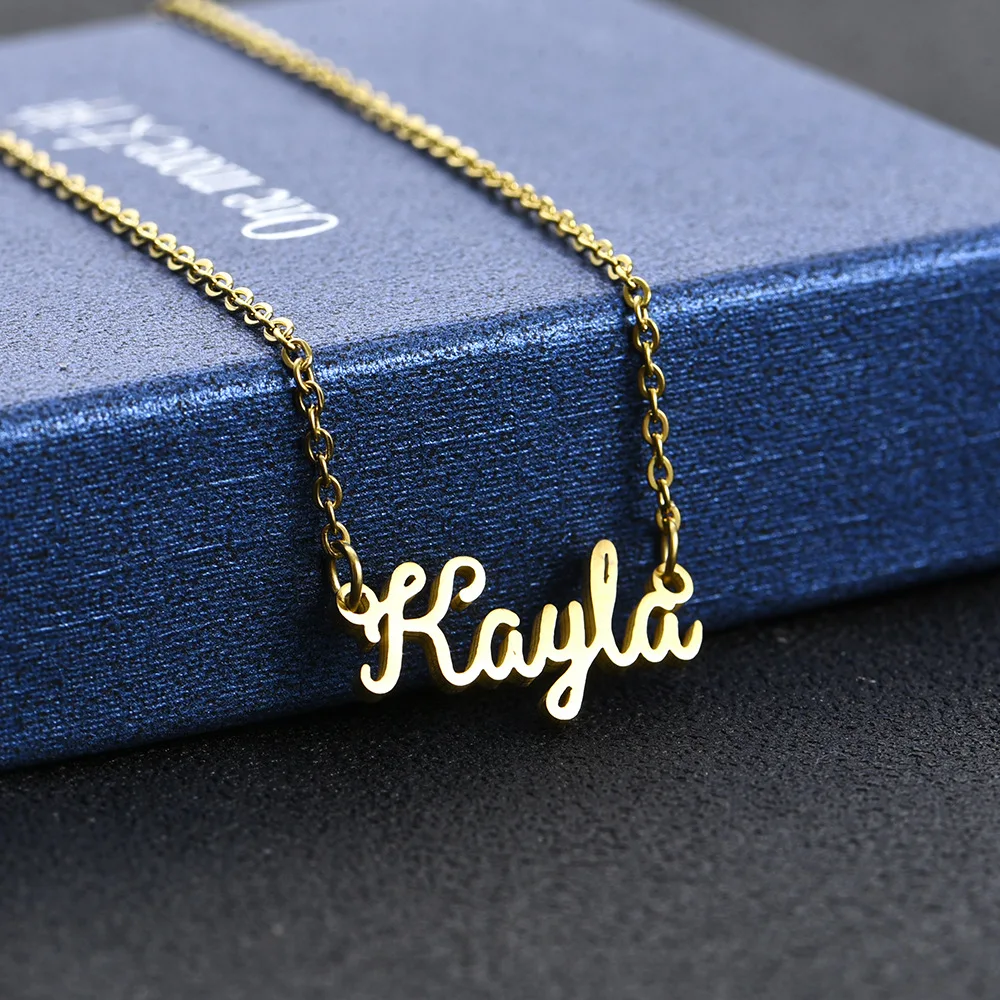 

NOKMIT Custom Name Necklace Trendy Letter Stainless Steel Name Necklace Gold Nameplate Personalized Jewelry Mother's Day Gift