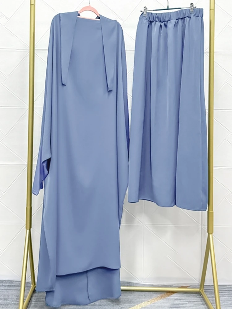 Muslim 2 Picec set Lady Pullover With Skirts Outfits Office New Spring Batwing Sleeve Top Suit Elegant Women Solid Color Dress