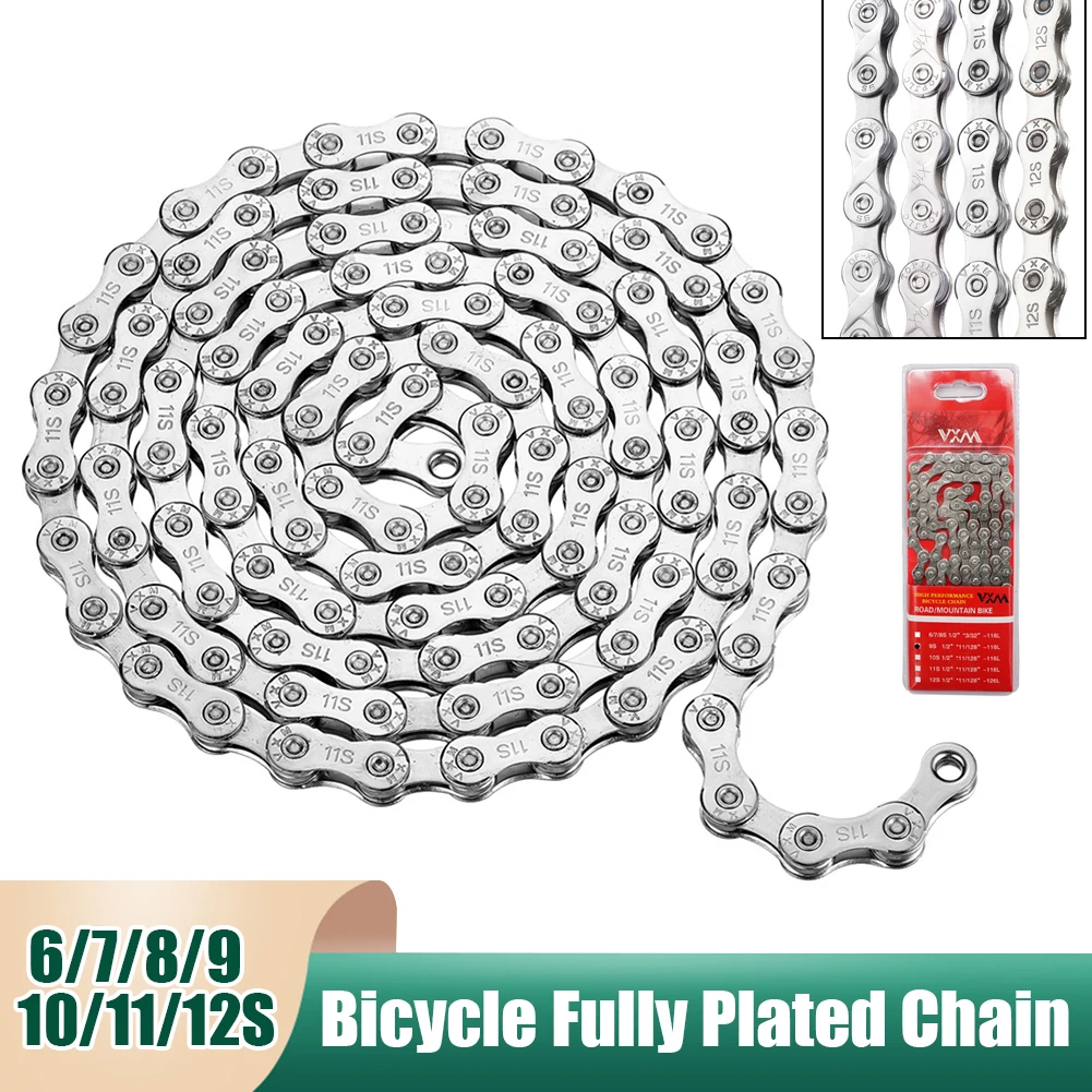 

6/7/8/9/10/11/12 Speed Bicycle Chains Electroplated Silver Chain Mountain Road Bike Chain Parts 116 Links Bicycle Accessories