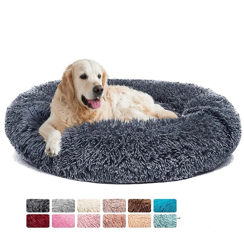 

Donut Dog Bed Warm Soft Long Plush Pet Cushion for Samll Large Dog House Cat Calming Bed Washable Kennel Sofa Dogs Supplies Bed