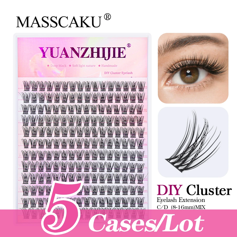 

MASSCAKU Premade Volume Fan DIY Clusters Eyelash Extension Mix Length Natural Fishtail Segmented Individual Cilia Lashes(5pc/lot