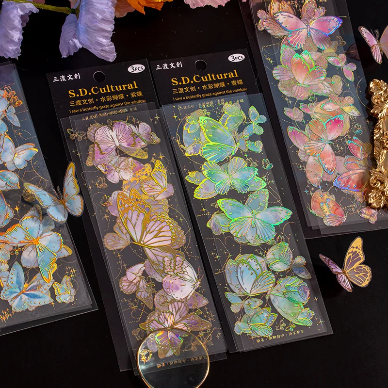 

3 шт./упаковка, 3D-наклейки-бабочки из золотой фольги