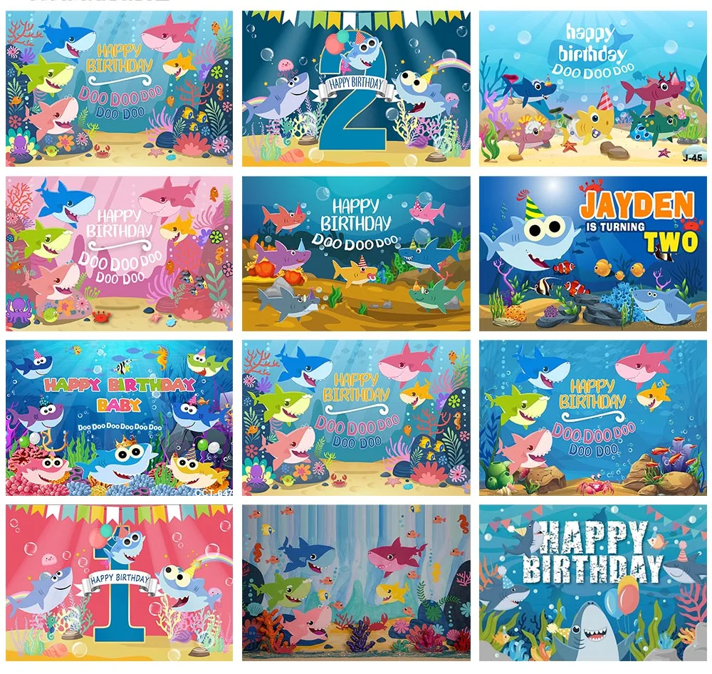 

Baby Shower 1st Birthday Shark Backdrop for Photography Bluey Underwater World Portrait Photographic Background Kid Photo Studio