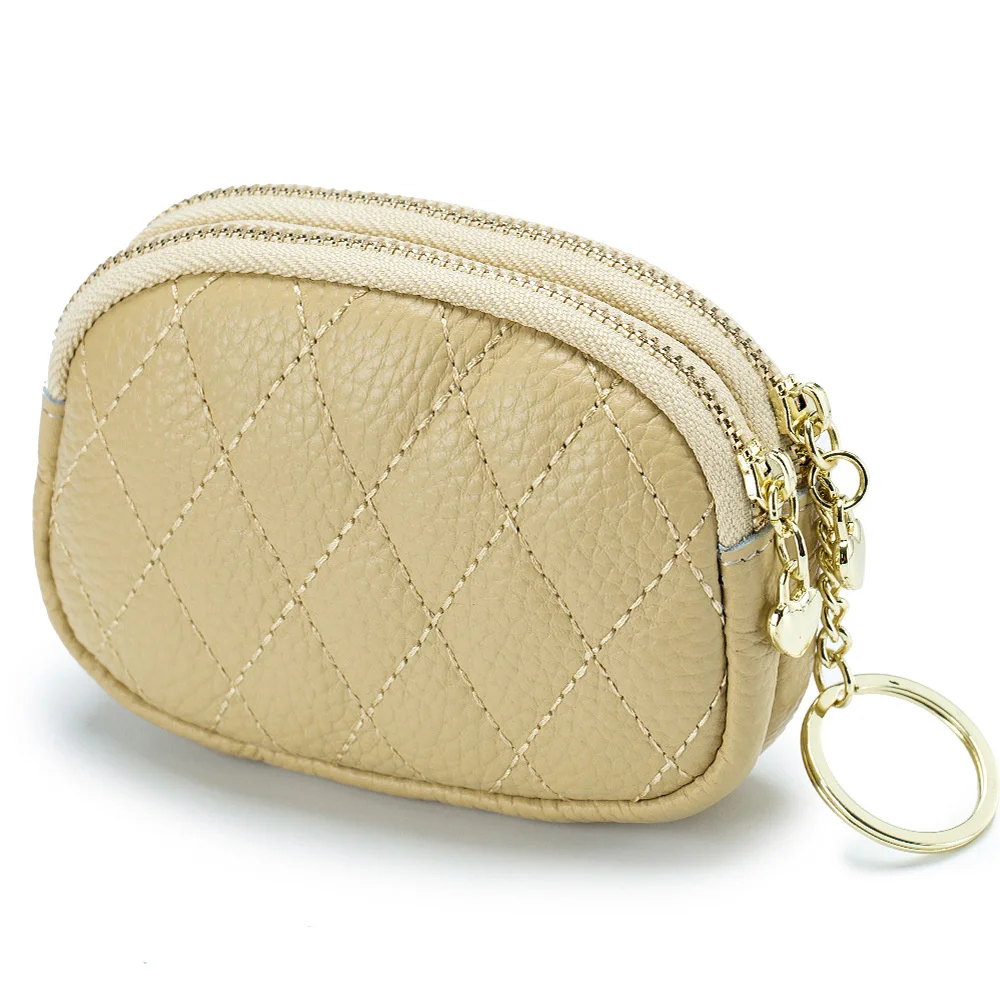 

Модный кошелек с двойной молнией, Женский кошелек из воловьей кожи, модная женская сумка-брелок с вышивкой бриллиантами для монет