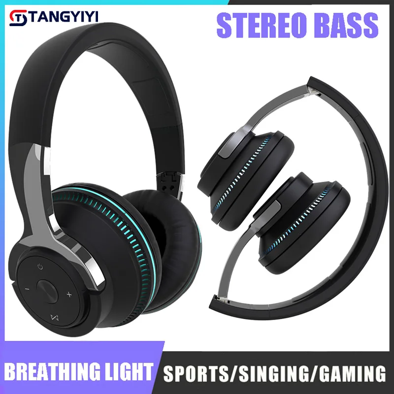 

Gaming Headsets Wireless Bluetooth 5.1 Headphones Gamer Over-Ear Earphone With Microphone BREATHING LIGHT LED For PC PS4 Xbox On