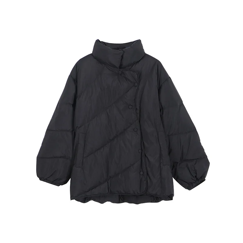 Winter Cotton Jacket with Stand-up Collar and Waist Strap Thickened White Eiderdown Jacket Thickened To Keep Warm and Windproof