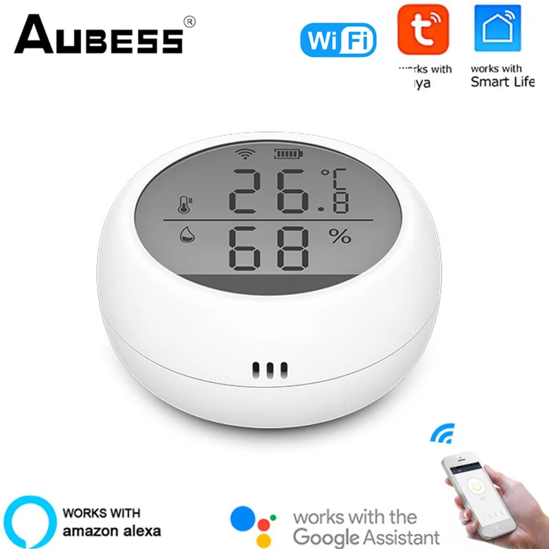 

Lcd Screen Indoor Hygrometer Smart Life Digital Thermometer Remote Monitoring Work With Alexa Google Assistant Long Battery Life