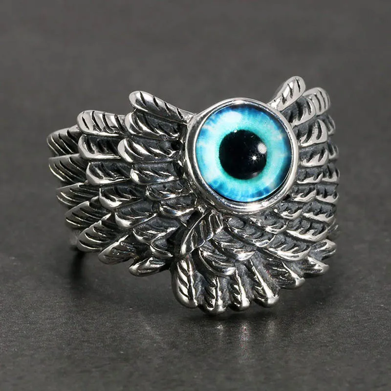 

Magic Eye Blue Eye European And American Men's And Women's Alloy Ring Punk Opening Adjustable Retro Feather New Ring
