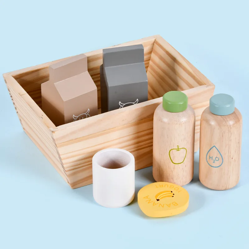 

Children's Simulated Wooden Box Breakfast Kitchen Seasoning Pepper Powder Bottle Jar Kitchenware Combination Educational Toys