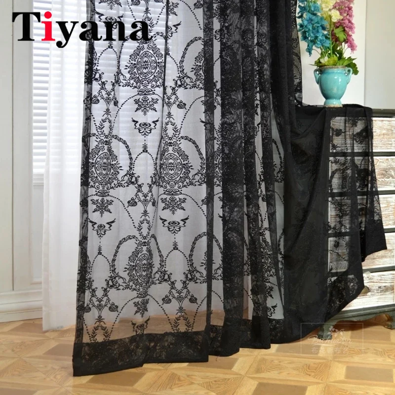 

Black White Rome Embroidery Lace Tulle Curtains For Living Room Bedroom Window Romatic Decor Voile Sheer Tulle Curtains Cortinas