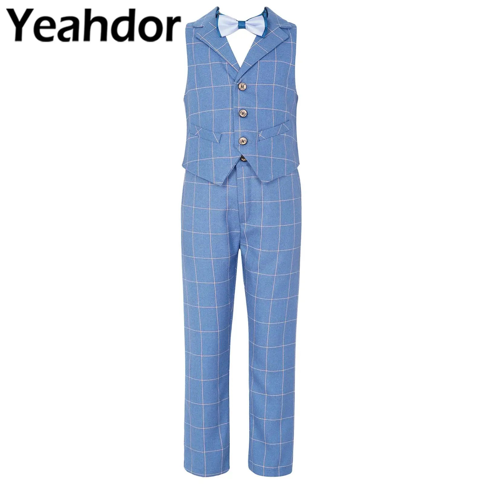 

3Pcs Kids Boys Formal Dress Suits Gentleman Plaid Outfit Birthday Party Wedding Suits for Boy Babys Christening Baptism Wear