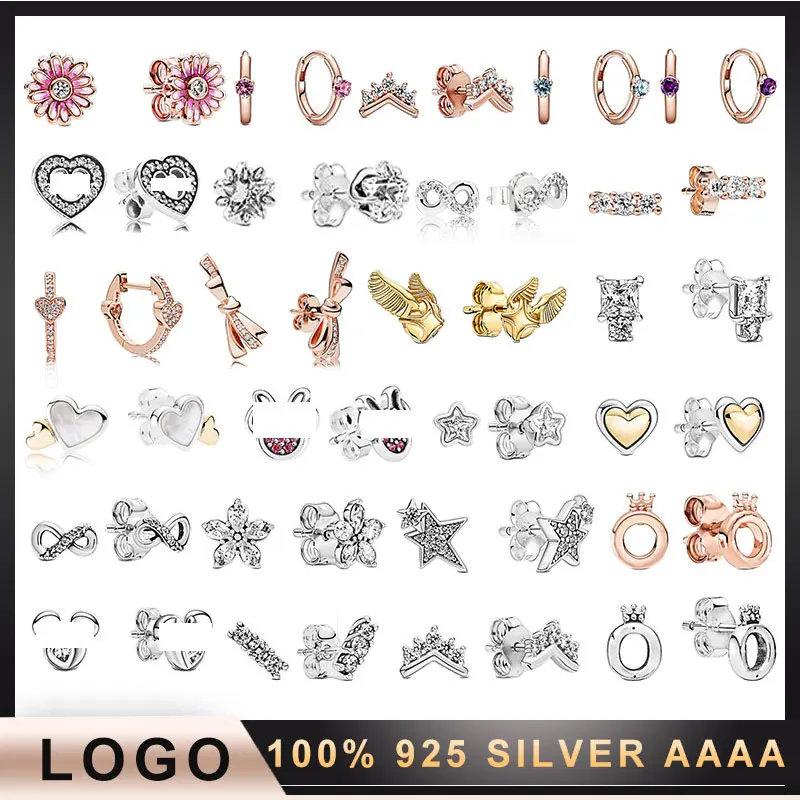 

E5 2021 STERLING SILVER STUD EARRINGS WITH DIAMONDS FIVE-POINTED STAR SHINY HEART-SHAPED EARRINGS FOR LADIES HOLIDAY GIFT