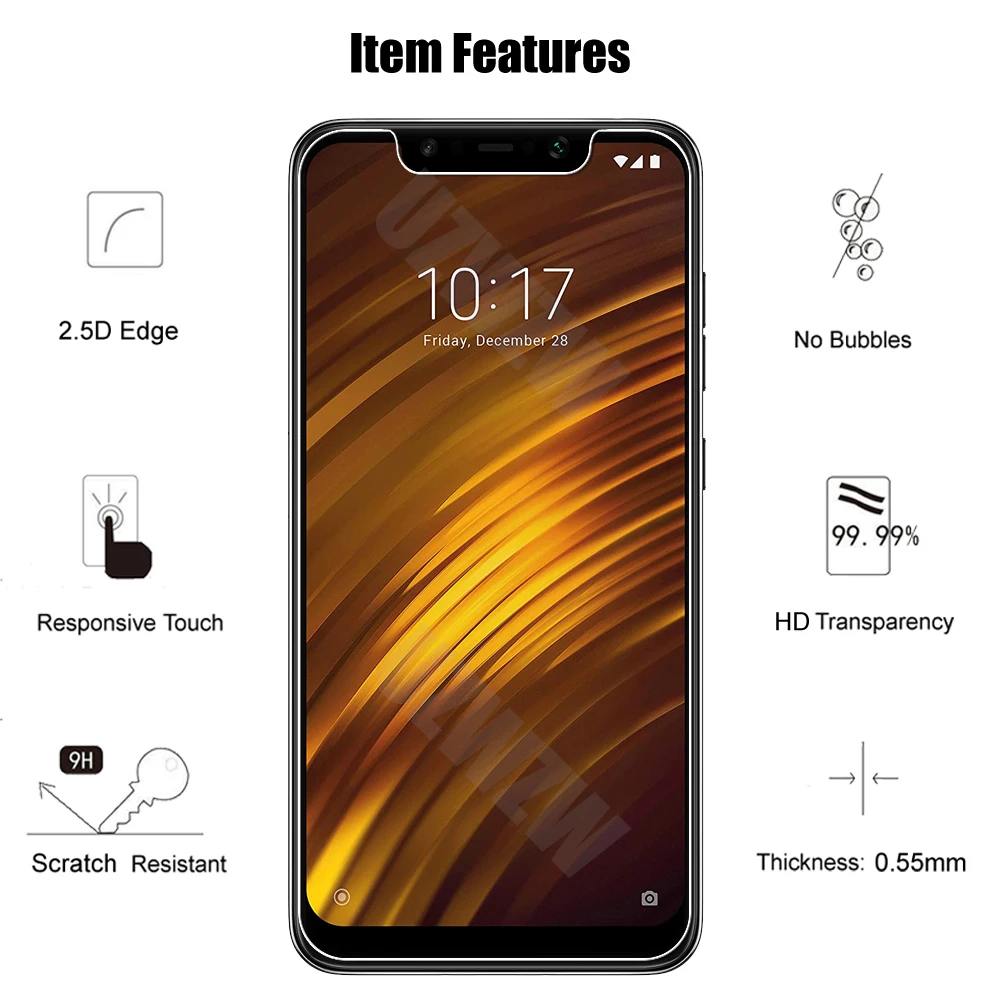 2pcs For Xiaomi Pocophone F1 Premium 0.26mm Tempered Glass Screen Protectors Protective Film HD Clear Guard